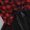 Robes de fille en bas âge enfants bébé robe de noël flanelle Plaid à manches longues Tulle dentelle jupe Tutu tenues de princesse