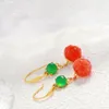 Boucles d'oreilles pendantes authentiques en argent sterling 925, style rétro, incrusté de calcédoine verte naturelle, agate rouge du sud, plaqué or 18 carats