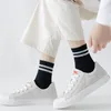 Women Socks 1/3pairs Simple Cotton Autumn Winter Soft Breathable Stripe Solid Black White Sport Middle Tube Sock Deodorant