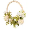 Decorative Flowers Indoor Faux Wood Bead Garland Home Decor Green Leaf Wreath Plastic Wedding Wooden