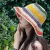 Sombreros de ala ancha Sombreros de cubo 100% rafia Rainbow Girl Sun Hat Sombrero de verano de corcho de ala ancha Adecuado para mujer Playa Panamá Sombrero de cubo con cúpula de paja Sombrero para el sol para mujer 24323