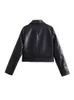 Pdara Original Design Women's PU Jacket Fashion Classic Casual Bomber Jacket High Quality Coat Black Top Triangle Badge Arm Pocket Decorative coat