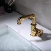 Banyo Lavabo muslukları lüks altın pirinç musluk tek kollu delik soğuk su havzası karıştırıcı Üst kaliteli bakır