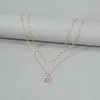 Crystal New Gold Plated Devils Eye Double Layer Necklace Fashion Personality Alloy Pendant Sweater Chain Female