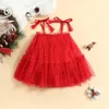 Girl Dresses 0-4 Years Infant Baby Kids Tulle Dress Xmas Party Sleeveless Tie-Up Straps Ruffle Sundress Sequins Dots A-Line