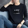 Autumn Winter Pure Cotton Solid Casual Loose T-shirts Man Long Sleeve Fashion Y2K Print Homme Tops Letter Korean Pullover Male 240320