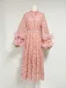 Fransk haute couture rosa klänning för kvinnor 2024 våren ny tredimensionell blommig nät temperament lång kjol lös rak rör kjol