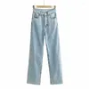 Jeans da donna dritti da donna a vita alta Streetwear pantaloni in denim da fidanzato azzurro da donna gamba larga bianchi per il 2024