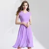 Abiti da festa Abito estivo XL-XXL 2024 Donna Maniche corte Scollo a V Rosa Viola Tinta unita Chiffon Prospettiva Slim A-Line Lunghezza al ginocchio