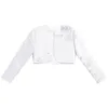 Jackor Kids Girls Formal Party Satin Bolero Coat Jacket Utsökta Rhinestone Applique Långärmad Cardigan Wedding Dress Cape Approul