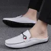 Shoes Summer Breathable Shoes Men Fashion Genuine Leather Half Shoes Slip on Moccasins Casual Italian Style Luxury Brand Half Loafers