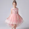 Girl Dresses Pink Summer Dress For Girls Children's Clothing 6 Years Little Bridesmaid Embroidered Flower Lace Kids Vestidos