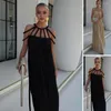 Casual Dresses Women Maxi Dress Loose Fit Elegant Off Shoulder med flätade remmar för Solid Color Vacation Beach