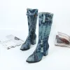 Bottes femme denim en jean moyen de morsf bouts de blocs de blocs de bouton de décoration de bouton latérale réalité réalité des chaussures de fête en cuir sexy nouveau