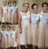 White And Champagne Short Bridesmaid Dresses For Wedding Plus Size Lace Top Sleeveless Maid Of Honor Gowns Tulle Tea Length Brides1041682