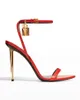 2024 Zarif Marka Kadın Yüksek Topuklu Elbise Ayakkabı Asma Kilit Noktalı Çıplak Sandalet Ayakkabı Kilidi ve Anahtar Kadın Metal Stiletto Topuk Partisi Düğün EU35-43 Tom-Sandal Kutusu