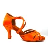 Laarzen evkoodance klassieke schoenen latin dans schoenen satijn oranje 7 cm hiel balzaal feest dansschoenen voor vrouwen