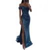 Offshoulder Gown Dress Elegant Sequin Off Shoulder Maxi for Evening Party Prom Vneck Pleated Waist Tight Split Long 240321