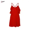 Sukienki swobodne przybycie bohemijska sukienka plażowa Ruffles Summer Women Spagetti Pasek