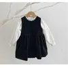 Vestidos de niña 2024 AncoBear Moda Casual Ropa para mujer Chica Otoño Negro Camiseta sin mangas + Camisa blanca Fotografía para niños Ropa 24323