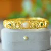 Bangle Natural Hetian Jade Gemstone Accessories For Women Charms Bracelet Luxury Gold Plated