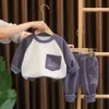 Lentekostuum met lange mouwen voor jongens, herfstnieuwe basis, baby-westerse casual kinderkleding, tweedelige set