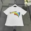 Nueva camiseta para bebé, estampado de letras del arco iris, camiseta para niños, tamaño 100-150 CM, ropa de diseñador para niños, niñas, niños, camisetas de manga corta, 24 de marzo