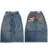 Harajuku Street JNCO Jeans Poche Brodée Baggy Denim Pantalon à Jambes Larges Homme Hip Hop Rétro Mode Taille Haute Droite 240320