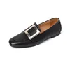 Scarpe casual Mocassini con punta tonda da donna Mocassini morbidi slip-on Basic con muli retrò in pelle di vacchetta con fibbia per la guida quotidiana