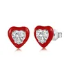 Stud -oorbellen S925 Silver Ear Studs Dames Emaille Dalende lijm hartvormige kleurrijke zirkoon ingelegde mode en prachtige sieraden