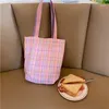 Bag Plaid Ladies Reusable Shopping Fashion Design Women Cotton Shoulder Lovely Student Girls Small Casual Tote Purse Handbag