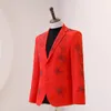 Abiti da uomo Rosso Brillante Strass Completo Bar Concerto Performance Blazer lucido Pantaloni Set Banchetto maschile Ospite Ospite Palcoscenico Cristalli