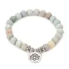 Bracelet en pierre d'amazonite mate perlée de 8 mm Yoga Chakra Mala Om Lotus Femmes Hommes Charme Bijoux faits à la main Bracelets de livraison directe Ot6Qs