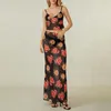 Saias femininas roupas de verão floral impressão v-pescoço cami tops malha pura longa 2 peças roupas conjunto streetwear