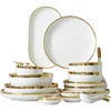 Servis uppsättningar Vit porslinet Set Electropated Gold Rim Ceramic Table Provis Easy Washed Bowl Plate Spoon With Present Box