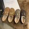 Casual Shoes Genuine Leather Fur For Women Retro 2024 Winter Bean Adults Ladies Flats Plush Warm Designer Loafers