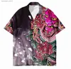 Mäns avslappnade skjortor tessffel samurai japansk tatuering 3d tryckt herr hawaiian strandskjorta fashionabla sommar harajuku casual överdimensionerade gatekläder l240320