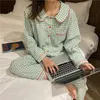 Algodón Sleepwear Pajamas Corea Mujeres Autumn Lindo Corazón Pajamas Manga larga Pijama Set Negligee Cardigan Traje 240321