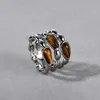 Mode Vintage Driedimensionale Ingelegde Natuurlijke Tijgeroog Steen Ring Voor Dames Lichte Luxe High-End Sieraden Charme trend