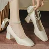 SURET BUTS LABIES 2024 BRAND MARY JANES Women's High Heels Fashion String Bead Office i kariery Square palce kobiety zapatos