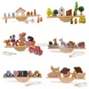 Sortera häckning stapling leksaker trä baby djur balans brädet tråd leksak gesaw block game montessori utbildning gåvor 240323