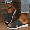 Hausschuhe Damen Sandalen 2024 Sommer Outdoor Damen Atmungsaktiv Stricken Casual Strand Einfarbig Keile Plattform Rutschen