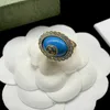 Solitaire Ring designer luxe Gu Jia G Jinggong Hoge kwaliteit Internet Rode Dubbele Ovaal Ingelegde Diamant Trendy Letter 3276