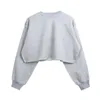 Items Blank Damen Einfarbiges Pop-Hoodie mit Rundhalsausschnitt, individuell bedrucktes Crop-Top mit Rippe für koreanische Kleidung