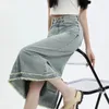 Röcke Denim Frauen Vintage Einfache Mode Lässig Maxi Lange Faldas Mujer Streetwear Koreanischen Stil Alle-spiel Rock