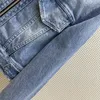 Damenjacken Reverskragen Jeansjacke mit Doppeltaschen-Design und Saum mit Pelzverzierung Lässige Mode 2024 Sommer 0317