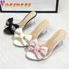 Summer Women Bow Slippers Casual Outdoors Sandals Small Fresh Trend Fashion Pumps Transparent Wedges Diamond Shoes 240318