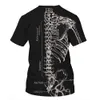 Camiseta holgada con cuello redondo y estampado Digital de calavera nueva con patrón de esqueleto corto para hombres y mujeres de Halloween