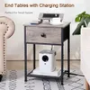 Amhancible Table, 2-Piece Set, End Charging Station, USB Port och Socket, Slender Bedside Table With Fabric Drawer, lämpligt för små utrymmen, Gerige,