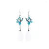 Dangle lustre boucles d'oreilles blanc Jade goutte d'eau mode charmes Talismans femmes naturel chinois accessoires 925 argent sculpté bijoux Am Otoj7